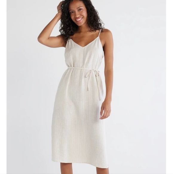 Time and Tru Linen Blend Striped Belted Midi Dress - Picture 1 of 8